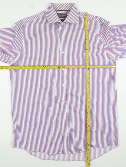 Marks and Spencer Men's Purple Striped Regular Fit Cotton Button-Up Shirt 16 41in