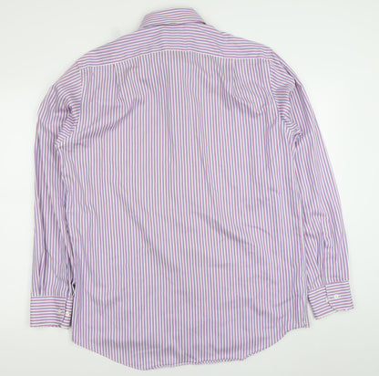 Marks and Spencer Men's Purple Striped Regular Fit Cotton Button-Up Shirt 16 41in