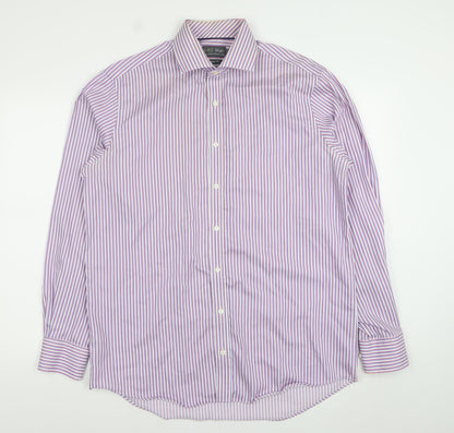 Marks and Spencer Men's Purple Striped Regular Fit Cotton Button-Up Shirt 16 41in