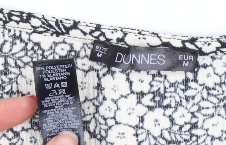 Dunnes Women’s Black Floral Bodycon Dress Size 12 V-Neck Long Sleeve
