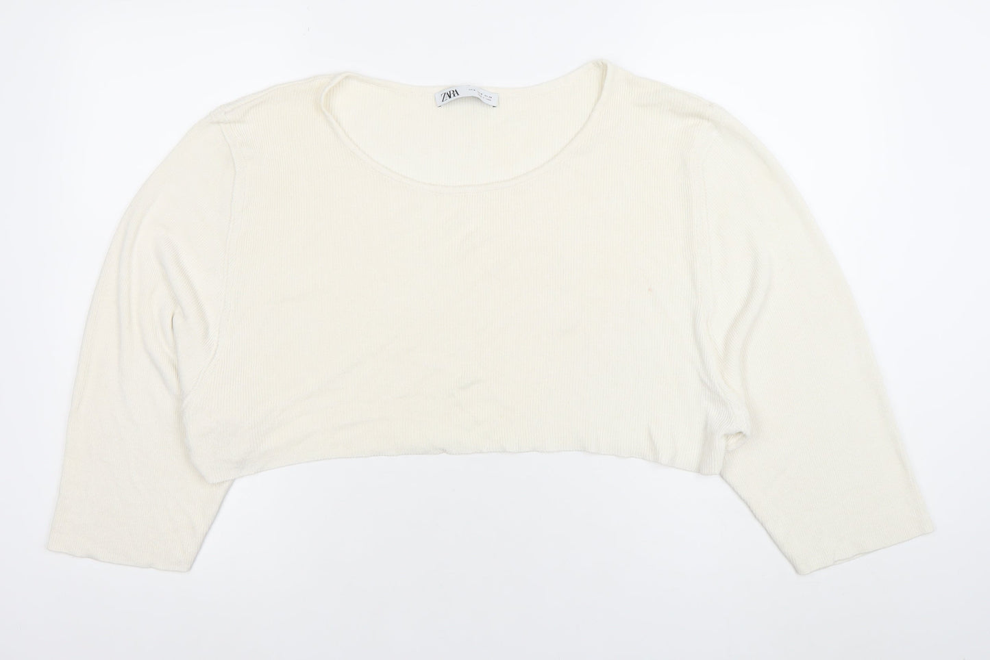 ZARA Women Ivory Cropped 3/4 Sleeve Jersey Top Size 12