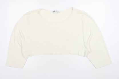 ZARA Women Ivory Cropped 3/4 Sleeve Jersey Top Size 12