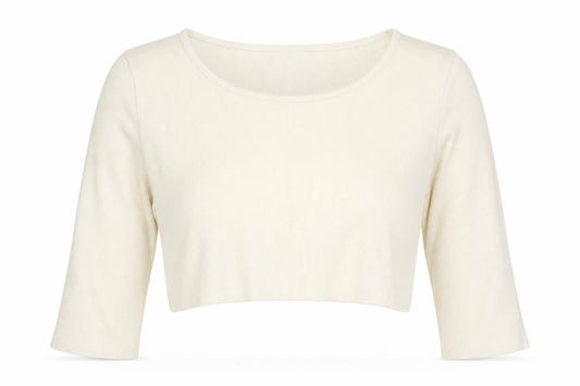 ZARA Women Ivory Cropped 3/4 Sleeve Jersey Top Size 12