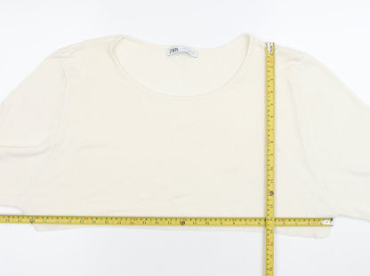 ZARA Women Ivory Cropped 3/4 Sleeve Jersey Top Size 12