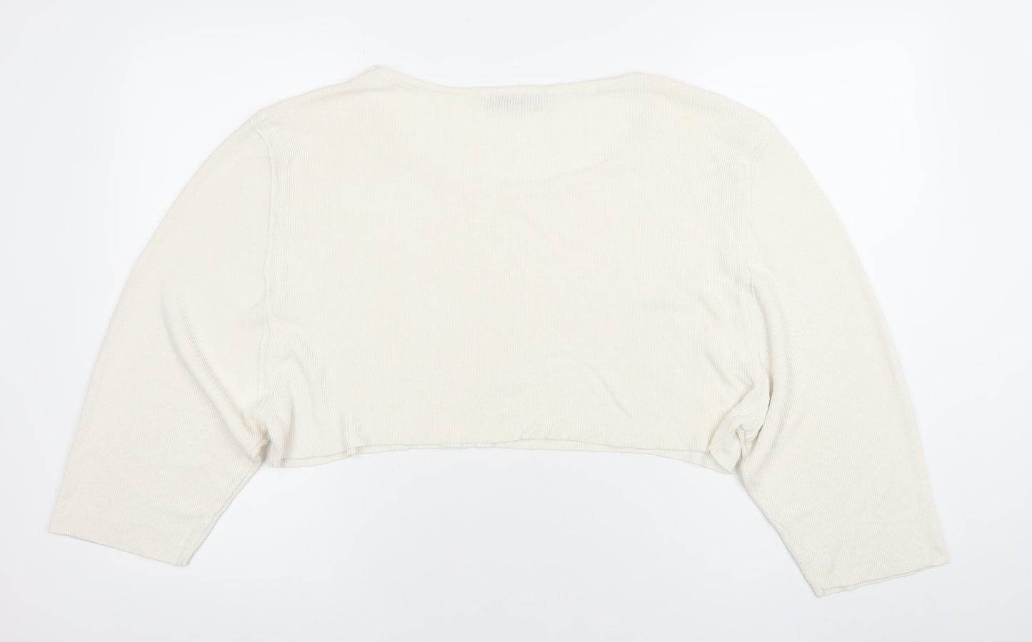 ZARA Women Ivory Cropped 3/4 Sleeve Jersey Top Size 12