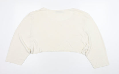 ZARA Women Ivory Cropped 3/4 Sleeve Jersey Top Size 12