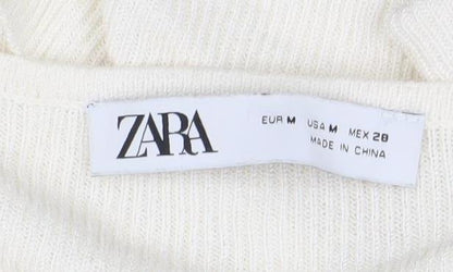 ZARA Women Ivory Cropped 3/4 Sleeve Jersey Top Size 12