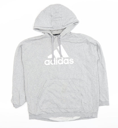 Adidas Women Grey Pullover Hoodie XL Logo Cotton Blend Casual