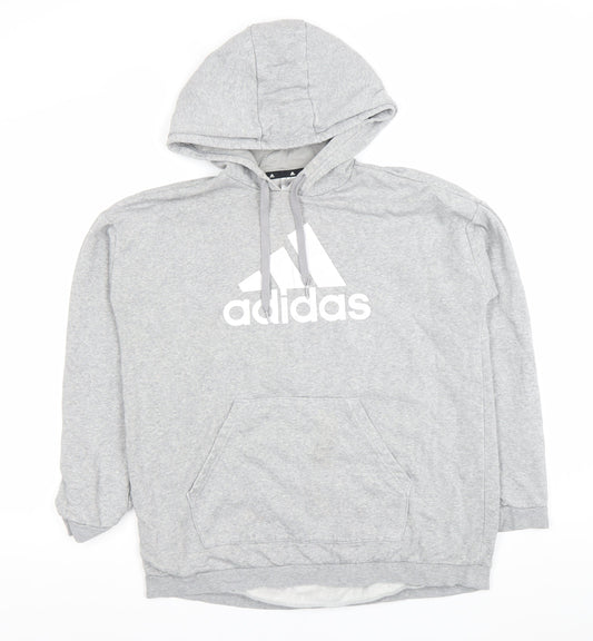 Adidas Women Grey Pullover Hoodie XL Logo Cotton Blend Casual