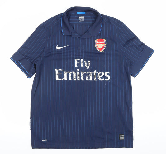Nike Arsenal Mens Navy Blue Pinstripe Polo L Football Shirt