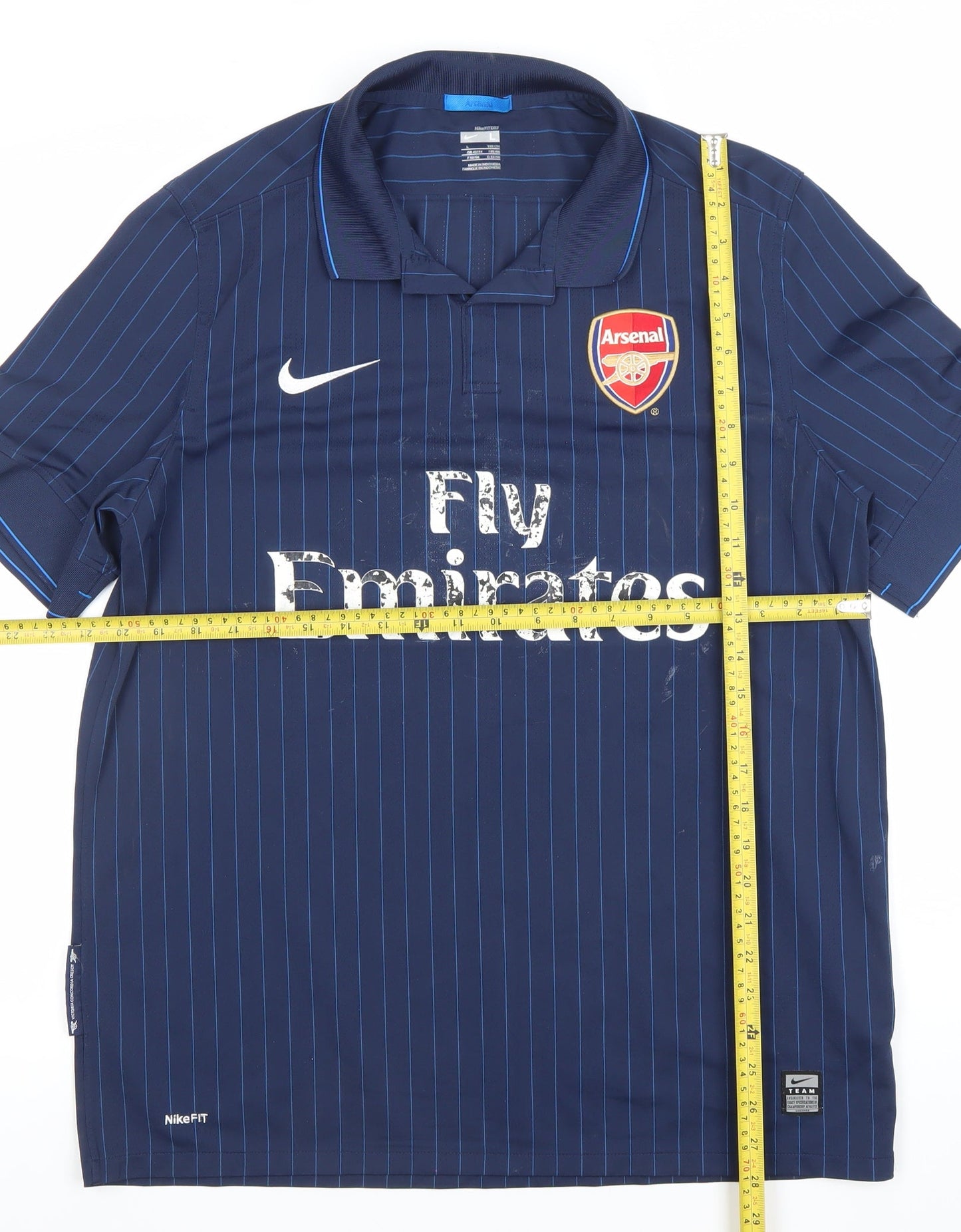 Nike Arsenal Mens Navy Blue Pinstripe Polo L Football Shirt
