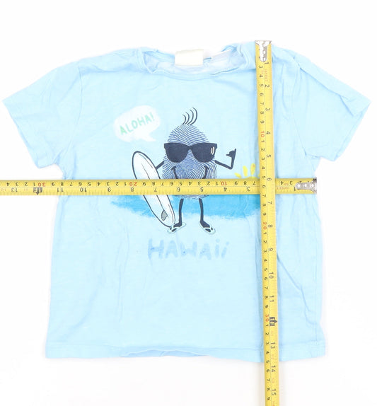 Zara Girls Light Blue Hawaii Graphic Cotton T-Shirt 2-3 Years Summer Casual