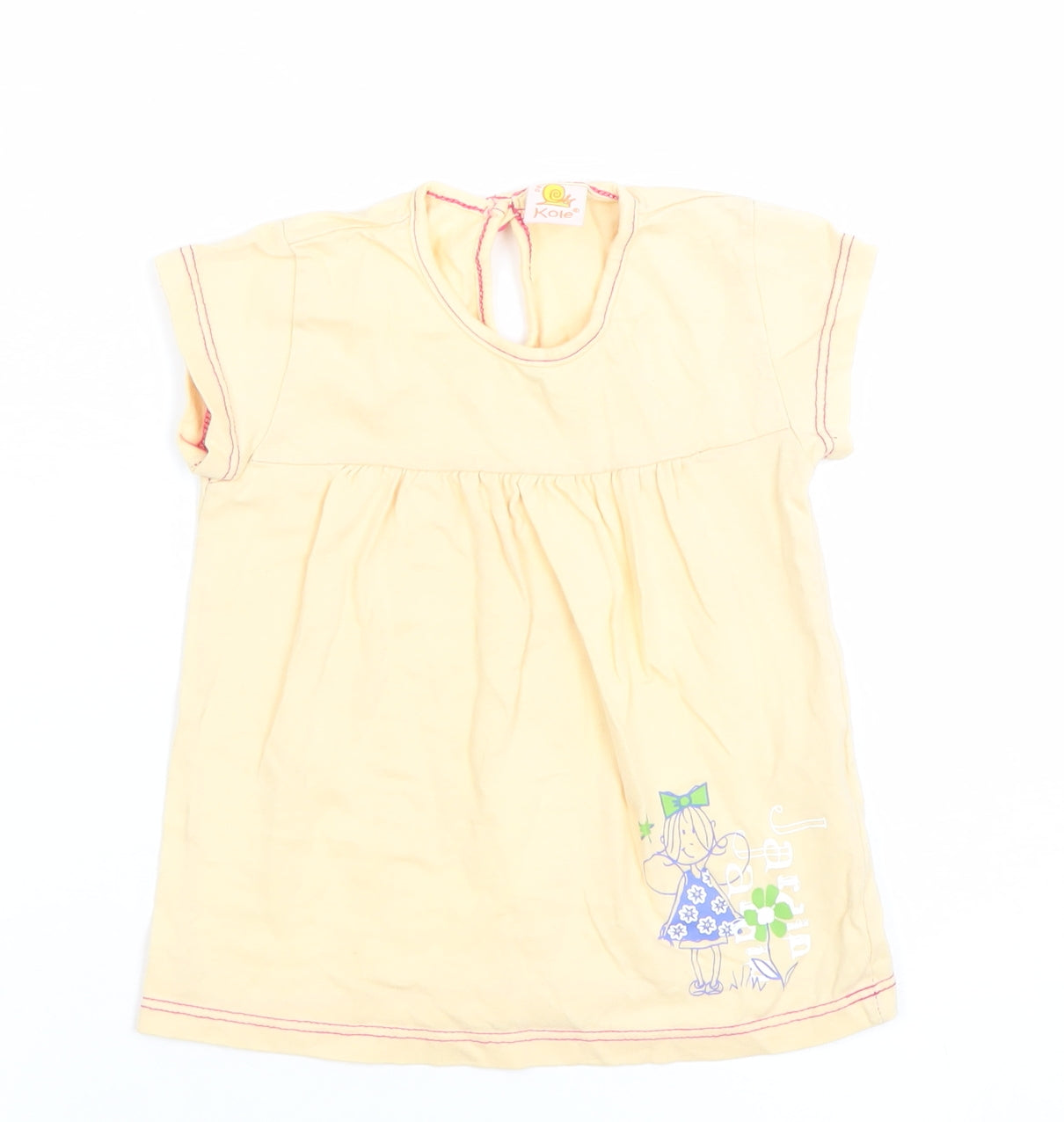Kole Girls Beige Cotton Short Sleeve Graphic T-Shirt 12 Months