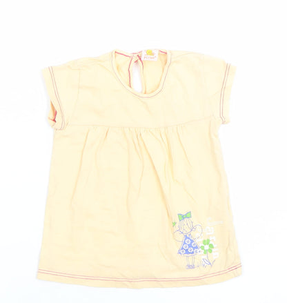 Kole Girls Beige Cotton Short Sleeve Graphic T-Shirt 12 Months