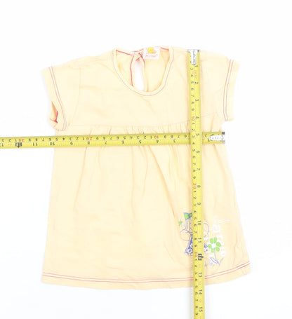 Kole Girls Beige Cotton Short Sleeve Graphic T-Shirt 12 Months