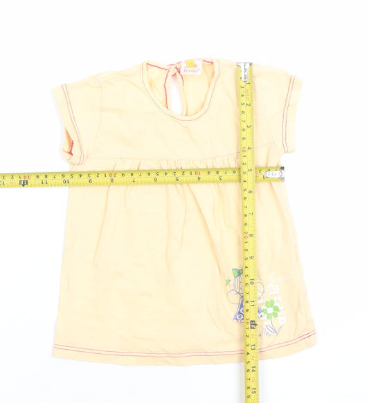 Kole Girls Beige Cotton Short Sleeve Graphic T-Shirt 12 Months