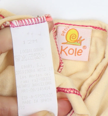 Kole Girls Beige Cotton Short Sleeve Graphic T-Shirt 12 Months