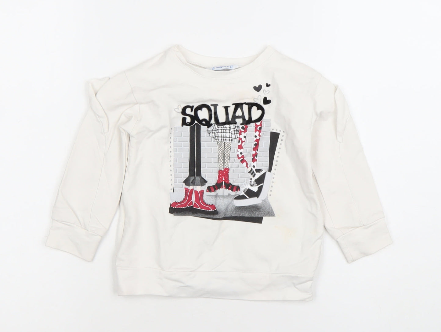 Mayoral Girls Ivory Long Sleeve 'Squad' Ruffle Pullover T-Shirt 2 Years