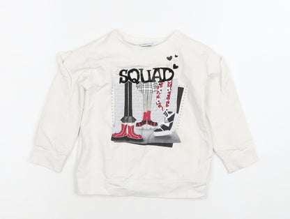 Mayoral Girls Ivory Long Sleeve 'Squad' Ruffle Pullover T-Shirt 2 Years