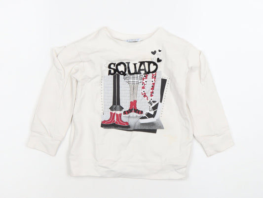 Mayoral Girls Ivory Long Sleeve 'Squad' Ruffle Pullover T-Shirt 2 Years