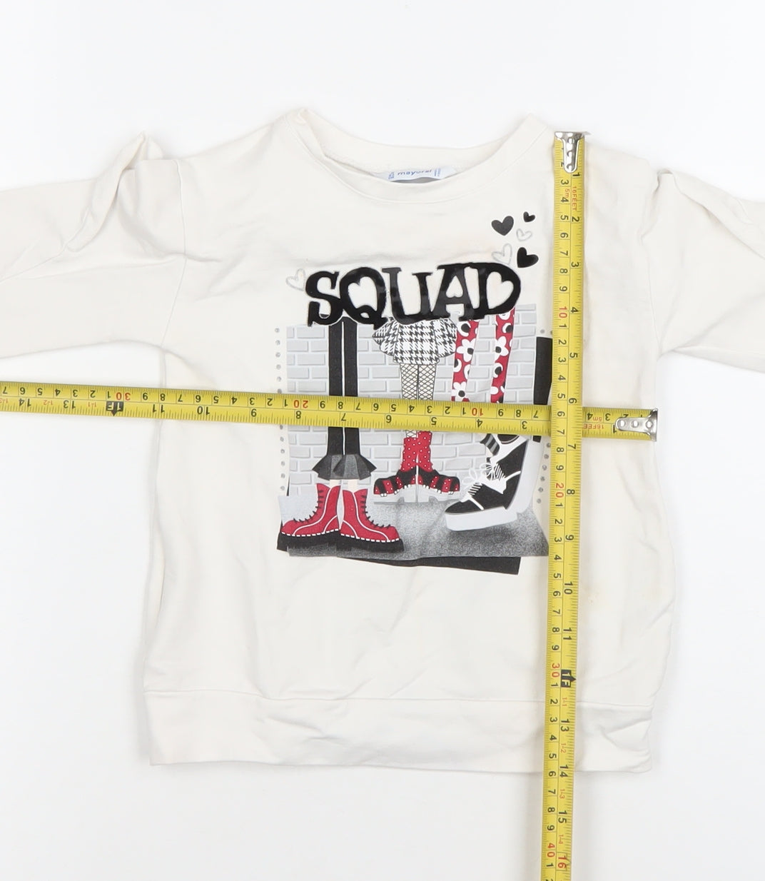 Mayoral Girls Ivory Long Sleeve 'Squad' Ruffle Pullover T-Shirt 2 Years