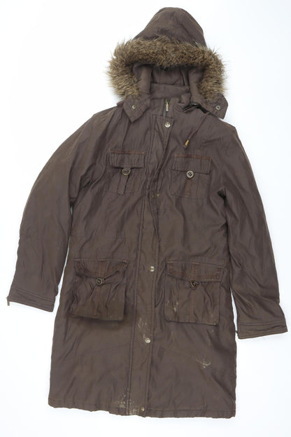 Per Una Womens Brown Fur Trim Hooded Parka Coat Size M