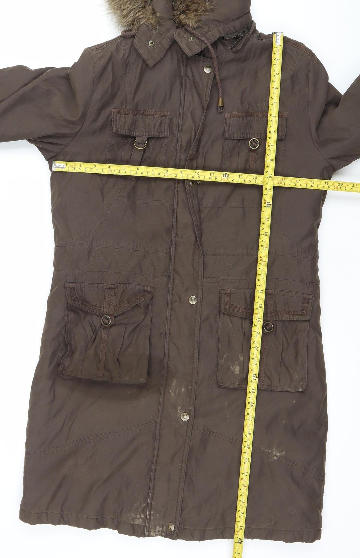Per Una Womens Brown Fur Trim Hooded Parka Coat Size M