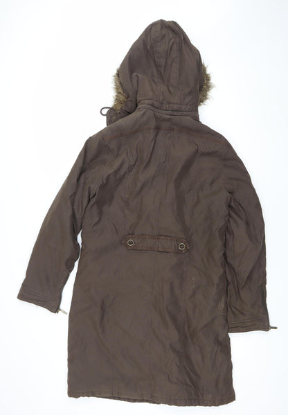 Per Una Womens Brown Fur Trim Hooded Parka Coat Size M
