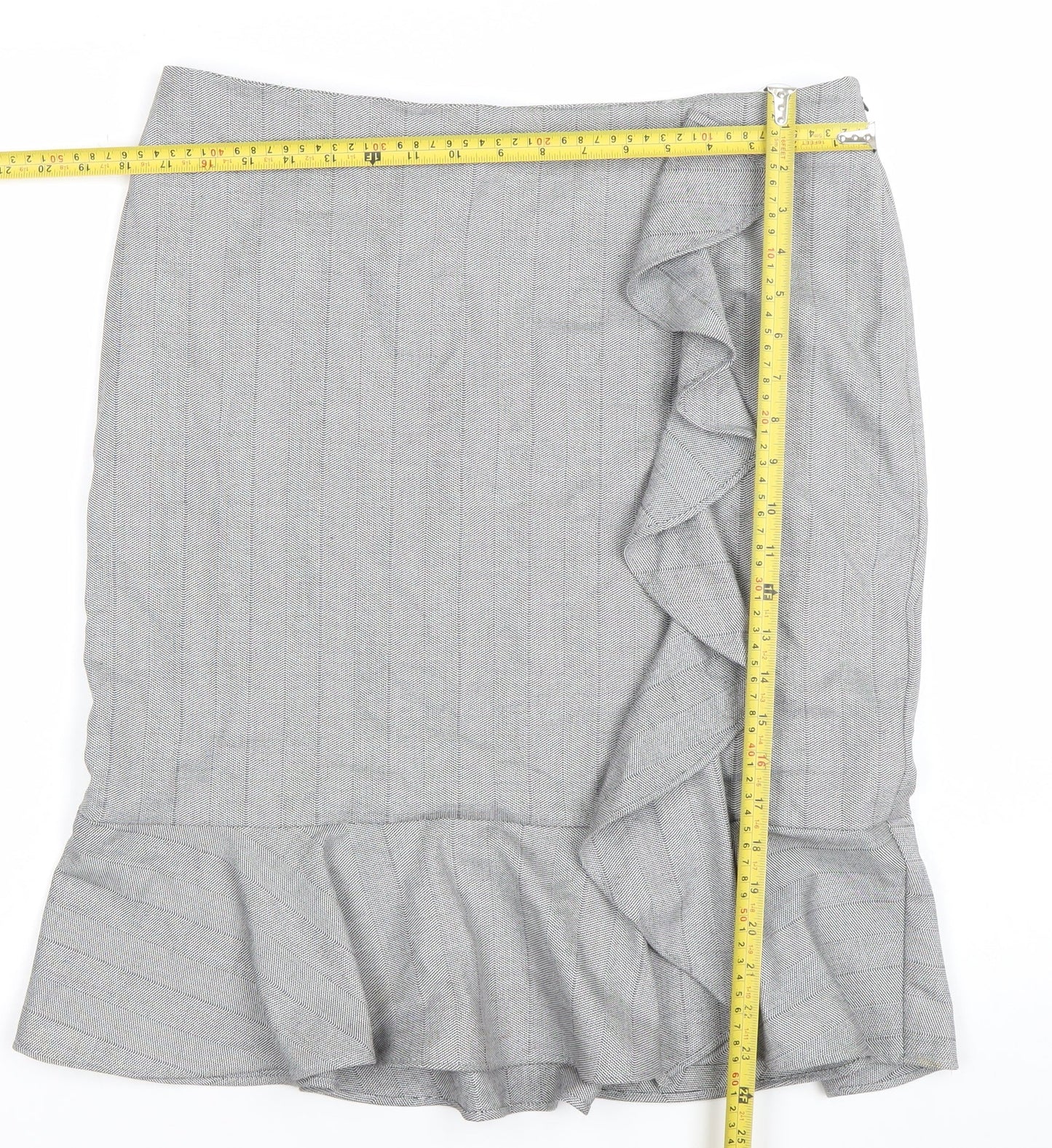 Marks and Spencer Women Grey Size 16 High Rise Ruffle Pencil Skirt