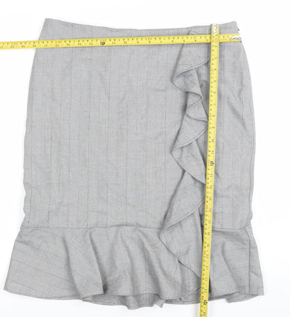 Marks and Spencer Women Grey Size 16 High Rise Ruffle Pencil Skirt