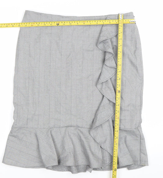Marks and Spencer Women Grey Size 16 High Rise Ruffle Pencil Skirt