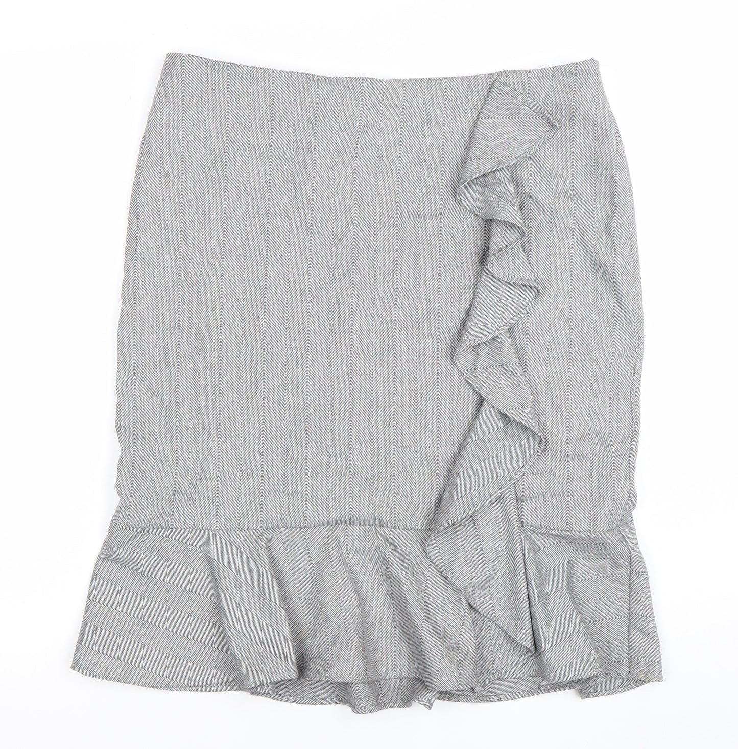 Marks and Spencer Women Grey Size 16 High Rise Ruffle Pencil Skirt