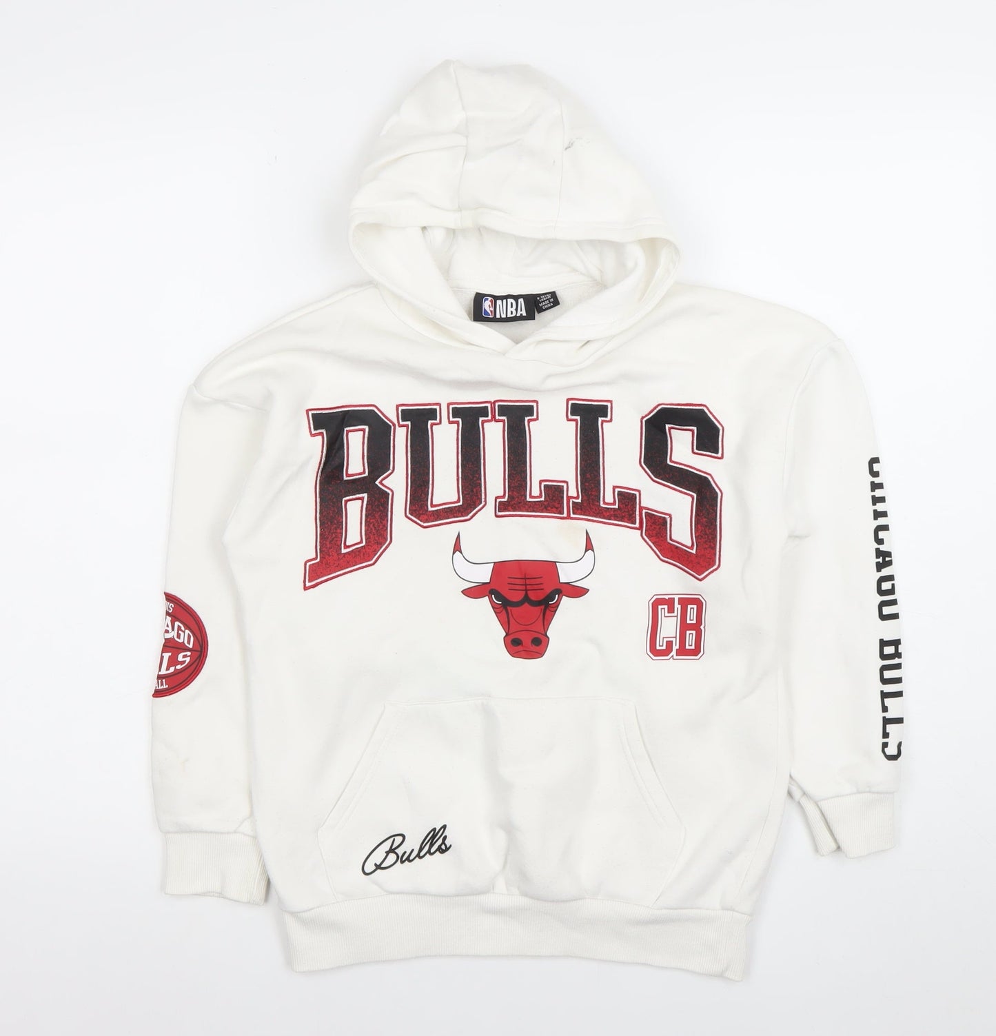 NBA Boys White Chicago Bulls Pullover Hoodie 9-10 Years Cotton Blend