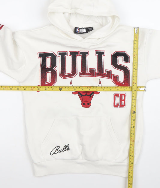 NBA Boys White Chicago Bulls Pullover Hoodie 9-10 Years Cotton Blend