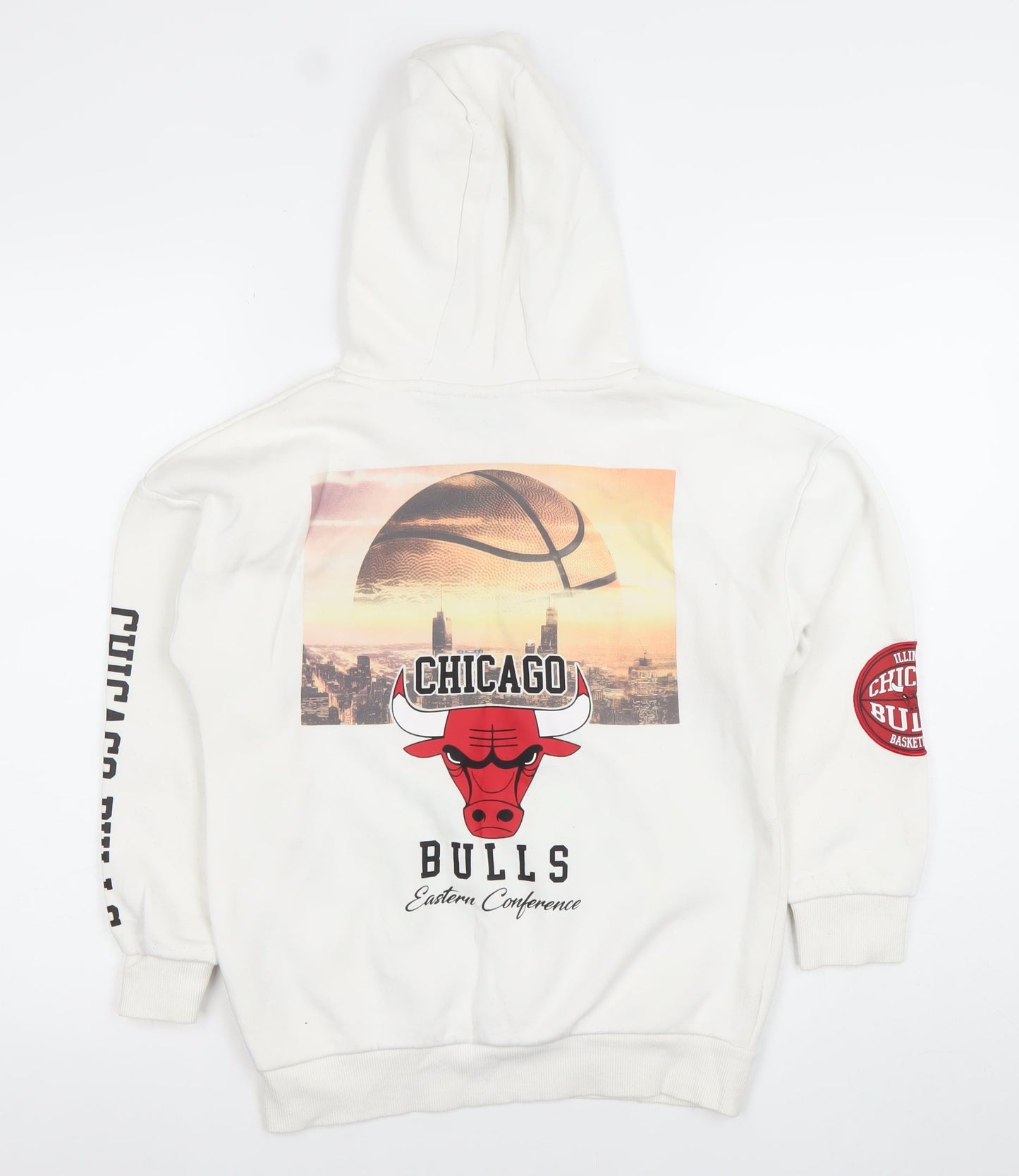 NBA Boys White Chicago Bulls Pullover Hoodie 9-10 Years Cotton Blend