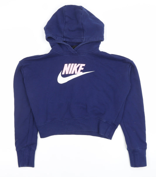 Nike Girls Blue XL Pullover Fleece Hoodie with Logo Print