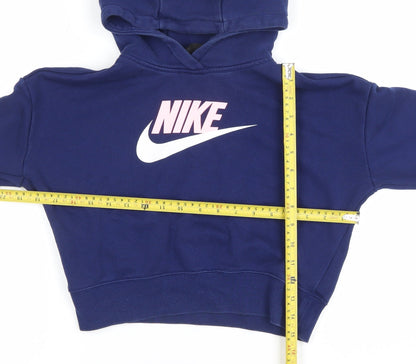 Nike Girls Blue XL Pullover Fleece Hoodie with Logo Print