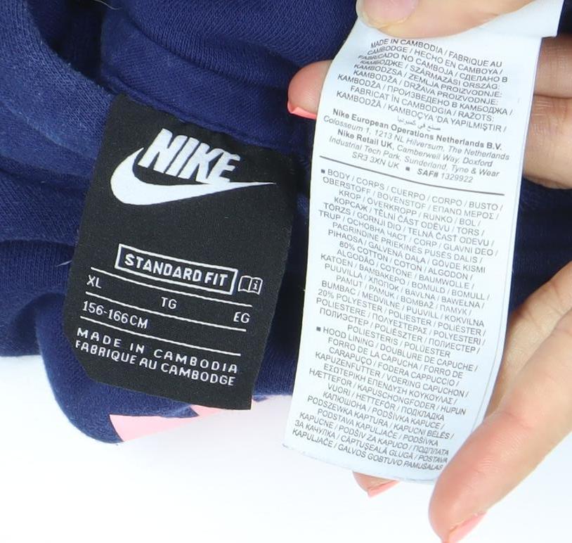 Nike Girls Blue XL Pullover Fleece Hoodie with Logo Print