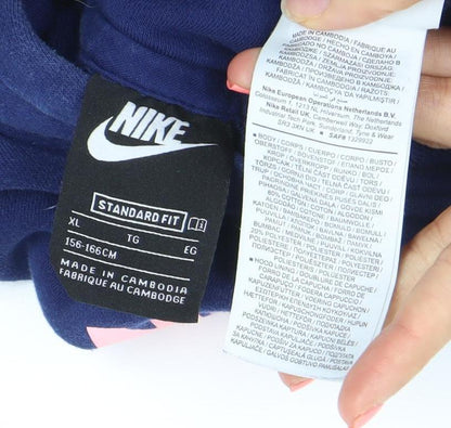 Nike Girls Blue XL Pullover Fleece Hoodie with Logo Print