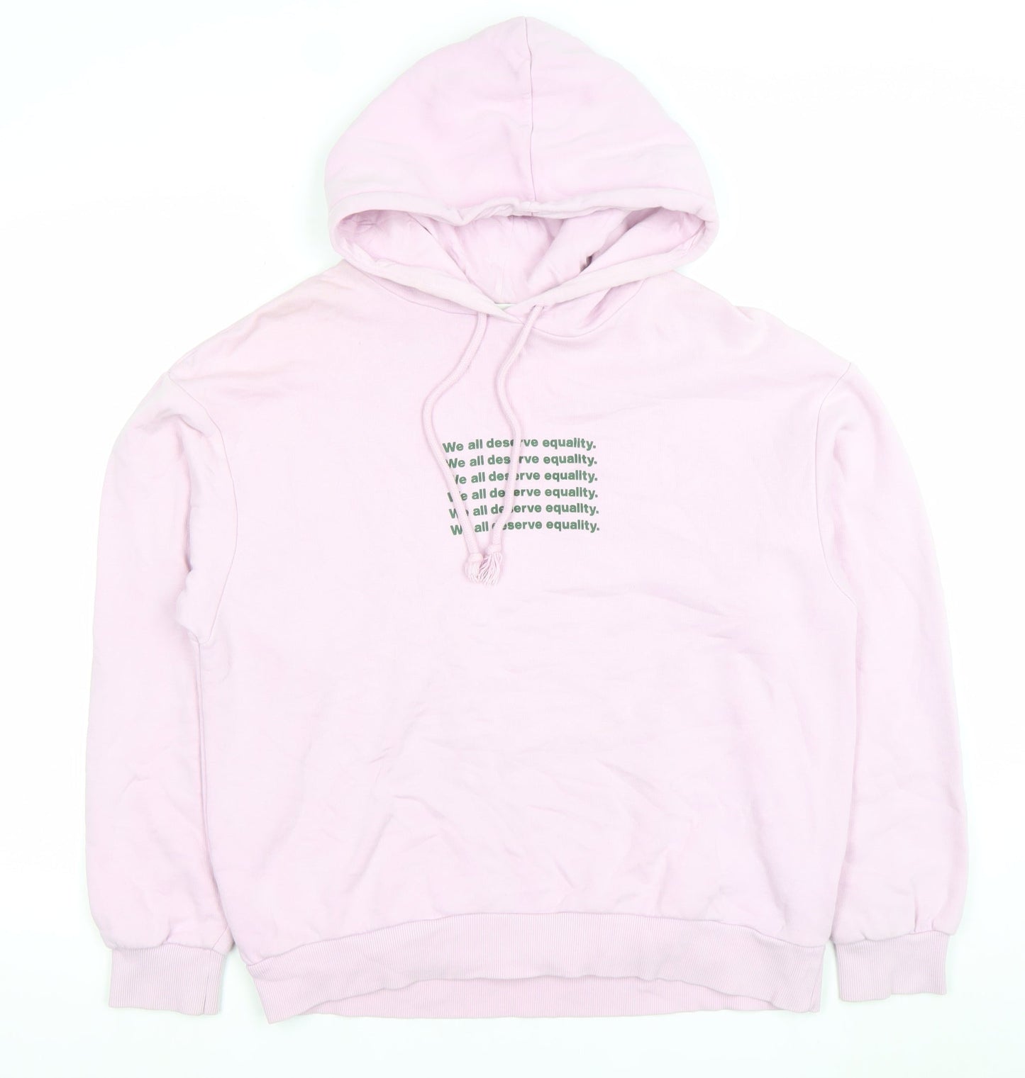 Monki Women's Pink Pullover Hoodie Small Cotton-Poly Equality Print