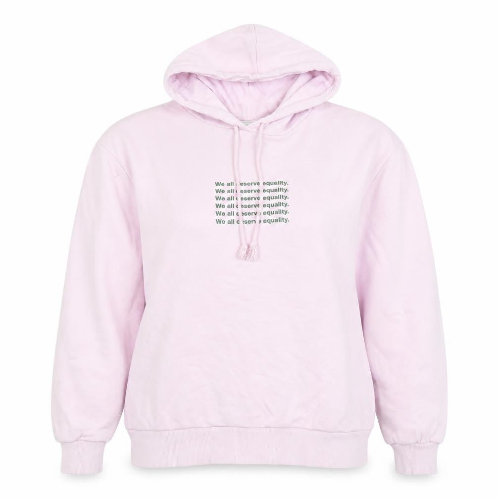 Monki Women's Pink Pullover Hoodie Small Cotton-Poly Equality Print