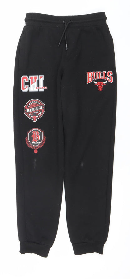 NBA Boys Black Chicago Bulls Jogger Sweatpants 10-11 Years Fleece Lined