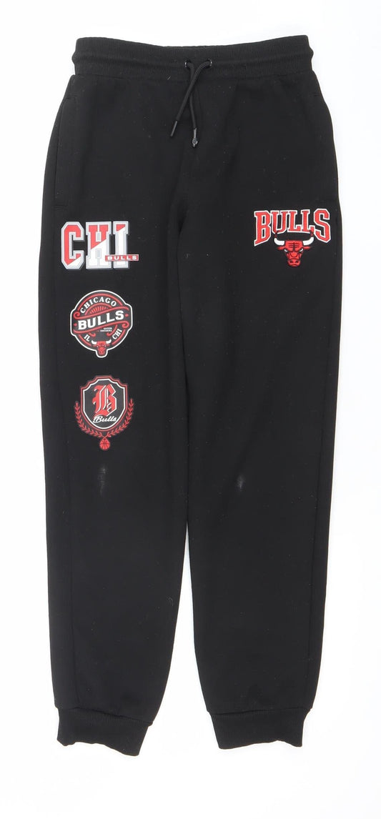 NBA Boys Black Chicago Bulls Jogger Sweatpants 10-11 Years Fleece Lined