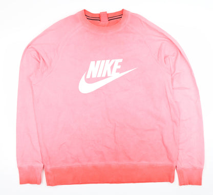 Nike Womens Pink Crew Neck Pullover Sweatshirt XL Cotton Logo Print