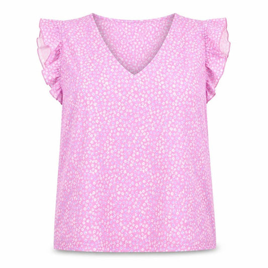 Dunnes Stores Women's Pink Floral Ruffle Sleeveless V-Neck Blouse XL