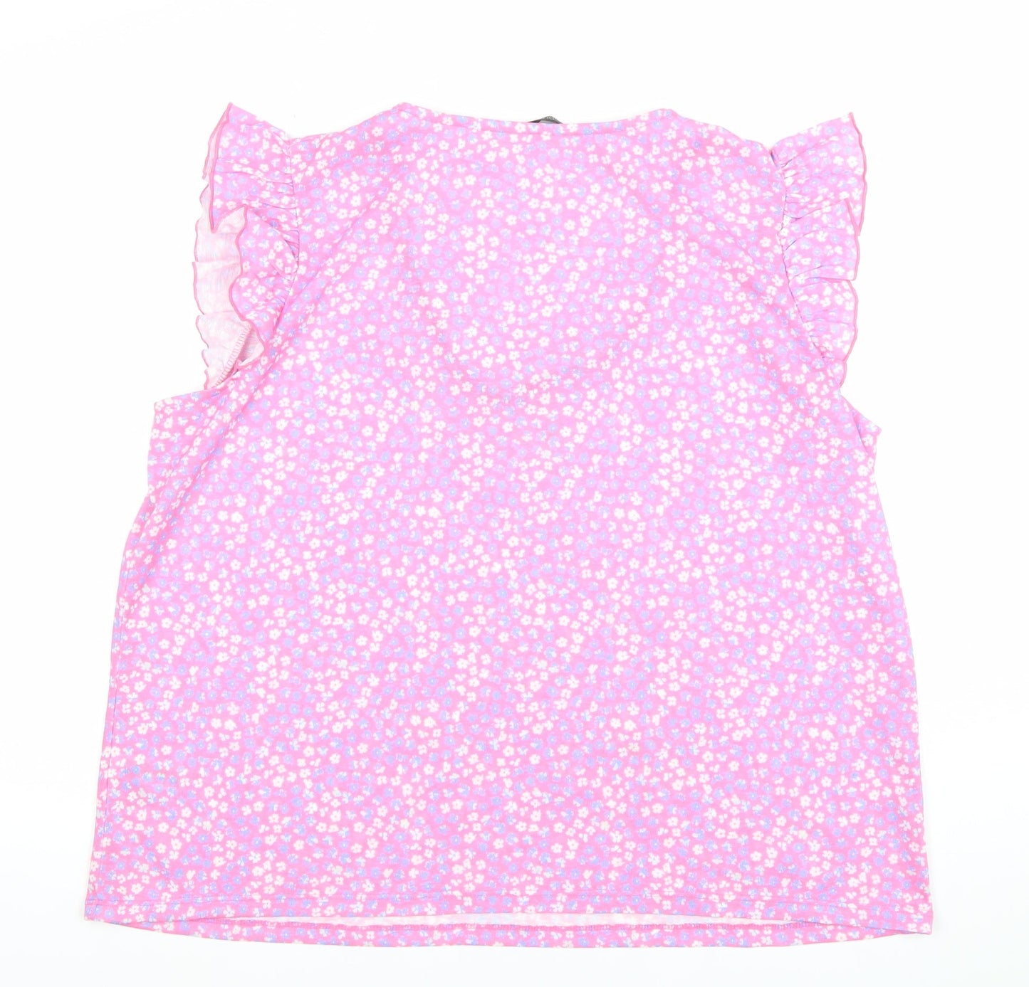 Dunnes Stores Women's Pink Floral Ruffle Sleeveless V-Neck Blouse XL