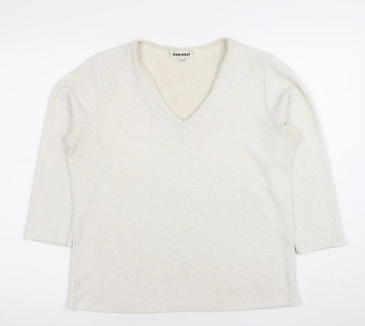 Additional front view of Gerard Women's Ivory V-Neck 3/4 Sleeve Stretch Top, size 16
