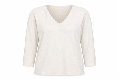 Front view of Gerard Women's Ivory V-Neck 3/4 Sleeve Stretch Top, size 16