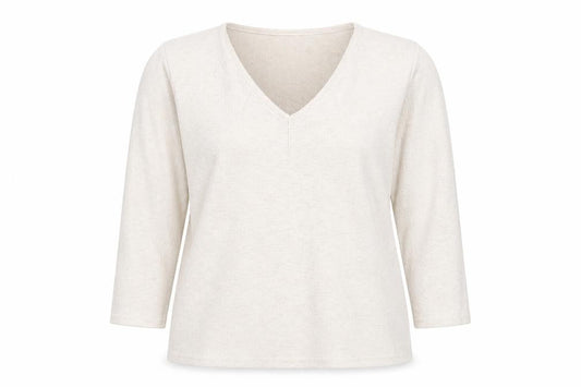 Front view of Gerard Women's Ivory V-Neck 3/4 Sleeve Stretch Top, size 16