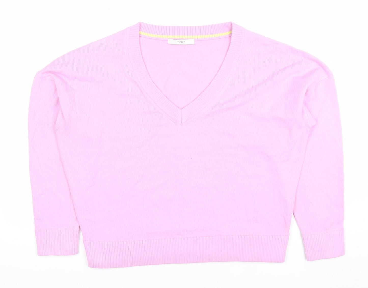 Next Women Pink V-Neck Acrylic Knit Jumper M